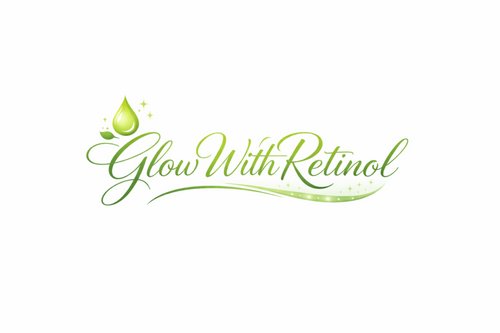 Logo for 'Glow With Retinol' with a droplet icon on a white background
